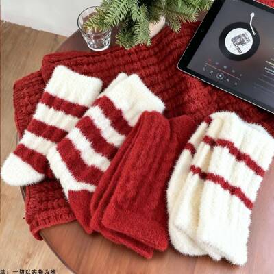 Women Warm Striped Tube Socks Mixed Color 5 Pairs 1 Warmth