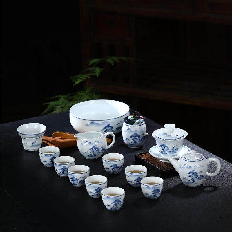 景德镇青花瓷功夫茶具套组中式简约手绘茶壶盖碗茶杯礼盒整套礼品