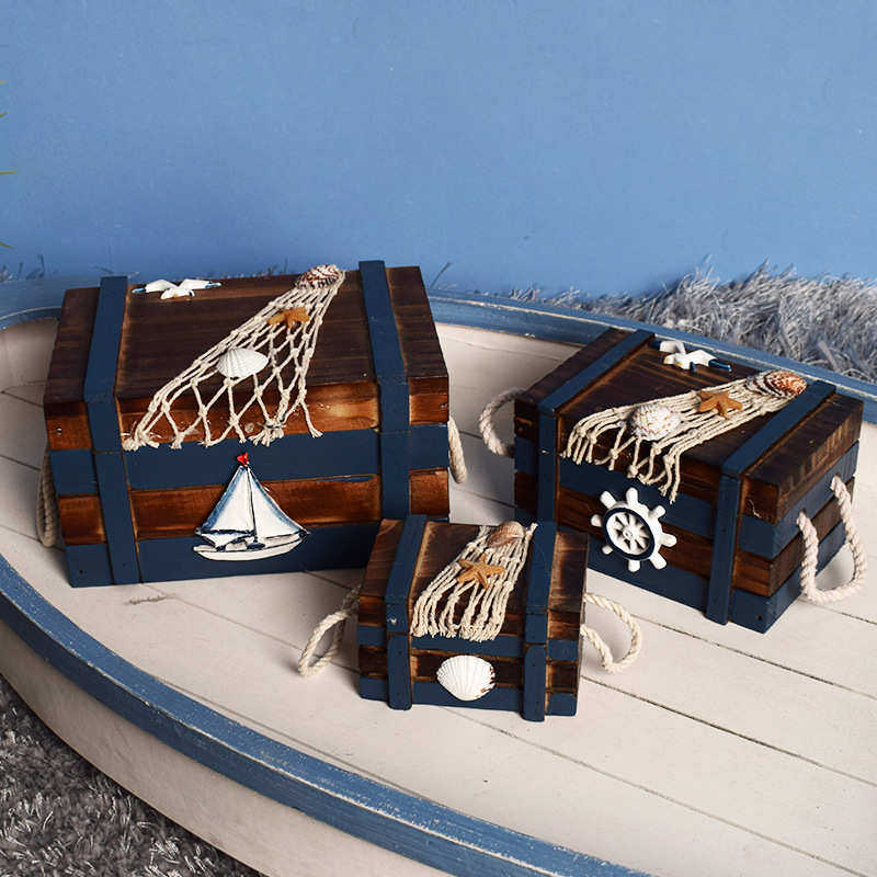 地中海木质复古小号宝箱三件套装饰摆件橱窗展示海盗风摆设收纳盒,家居饰品,木雕,淘宝优惠券,粉丝福利购,淘宝优惠卷