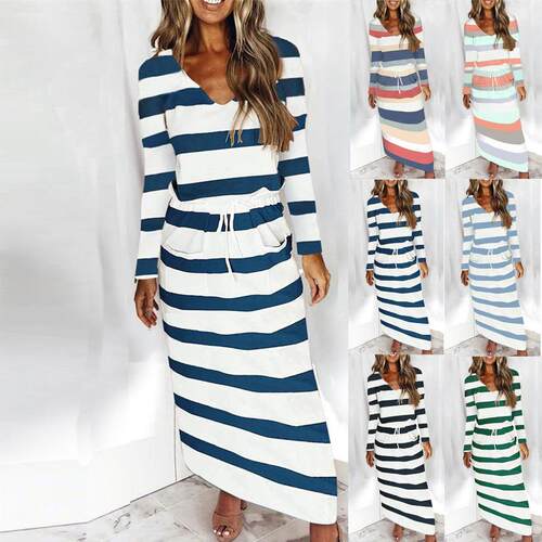 Women's collar printed striped long sleeved jumpsuit long