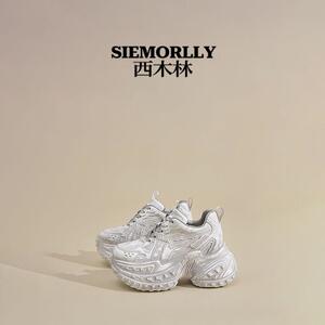 西木林2025春季新款潮流软底运动女鞋厚底内增高复古做旧老爹鞋女
