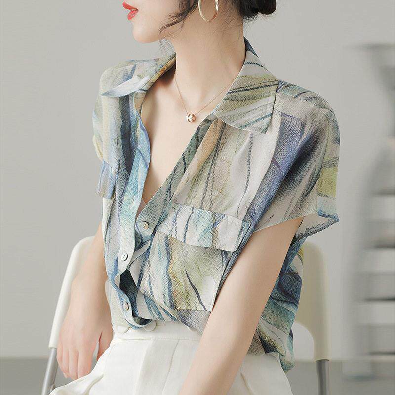 欧洲站彷真丝衬衫女高级感轻奢2026新款夏季短袖彷桑蚕丝冰丝上衣