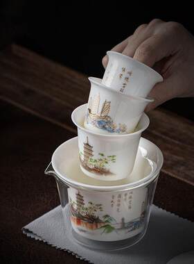 刺桐花开羊脂玉旅行茶具套装便携式快客杯一人二杯高端茶具男女士