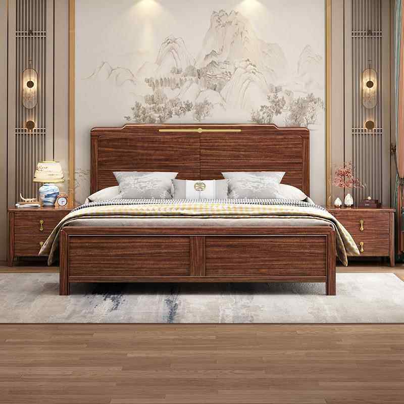 新中式乌金木全实木床1.8m双人主卧床1.5m单人气压高箱送装一