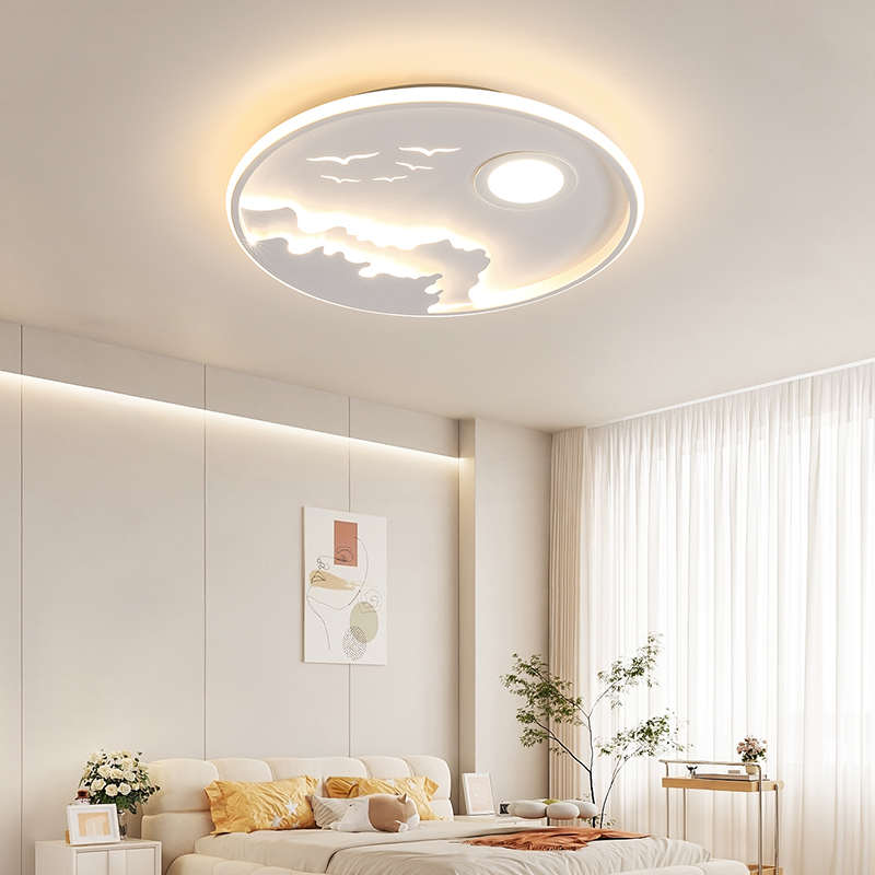 卧室灯简约现代白色山水吸顶灯北欧极简圆形书房灯新中式房间灯具