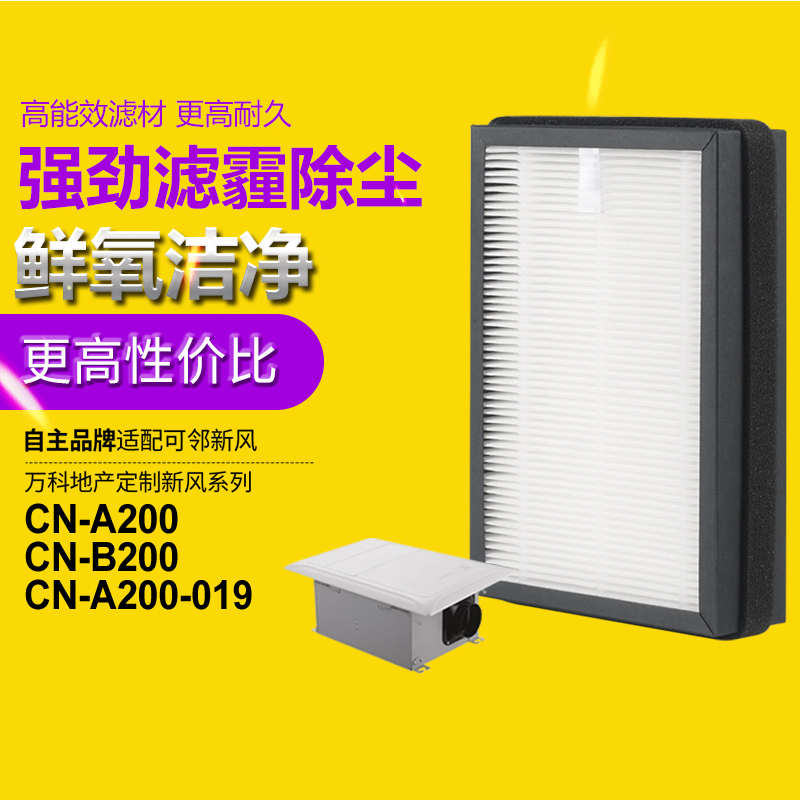 适配可邻/万科地产定制款新风机A200-019/B200过滤网高效除霾滤芯