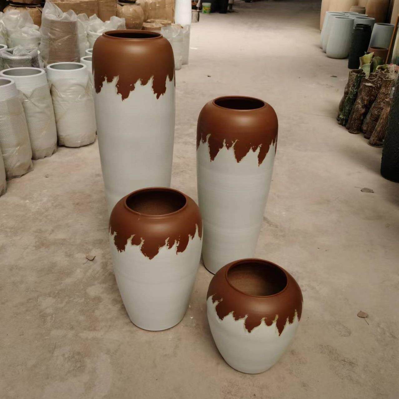 哑光白色落地大花瓶现代简约客厅插花摆件粗陶陶罐装饰品花器百搭