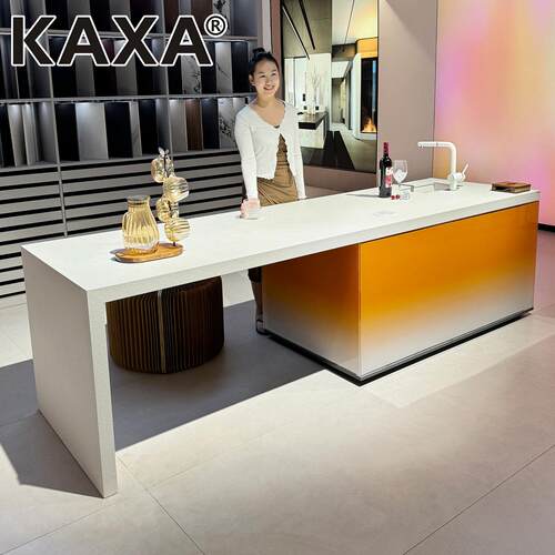 别墅定制高端齐平款发光压克力岩板岛台餐桌一体中户型多功能吧台