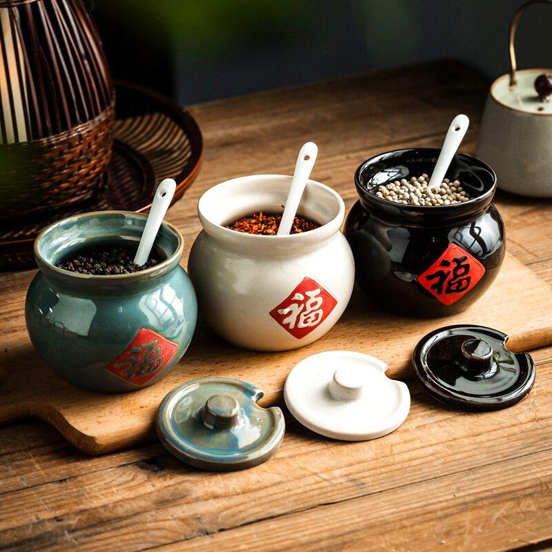 辣椒油专用罐盐陶瓷调料辣椒酱油猪油油泼辣子调料盒中式调味