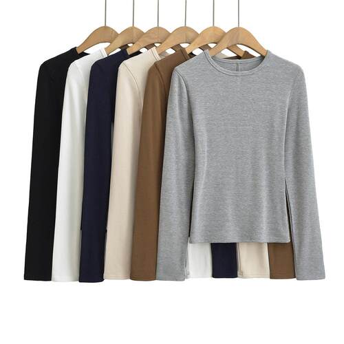 Women's small round neck long sleeved top with bottom