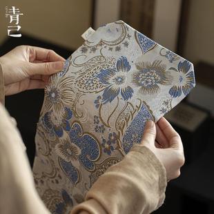 中式 青己 刺绣茶席茶道配件加厚干泡桌旗家用茶桌隔热防水布垫子