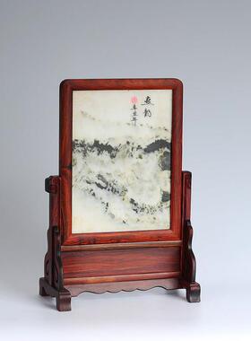 红木屏风酸枝木雕嵌天然大理石插屏台屏明清桌面玄关供桌条案摆件