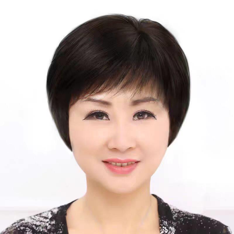 假发全头套女真人发丝短发真发中老年女士妈妈款全真发假头发发套