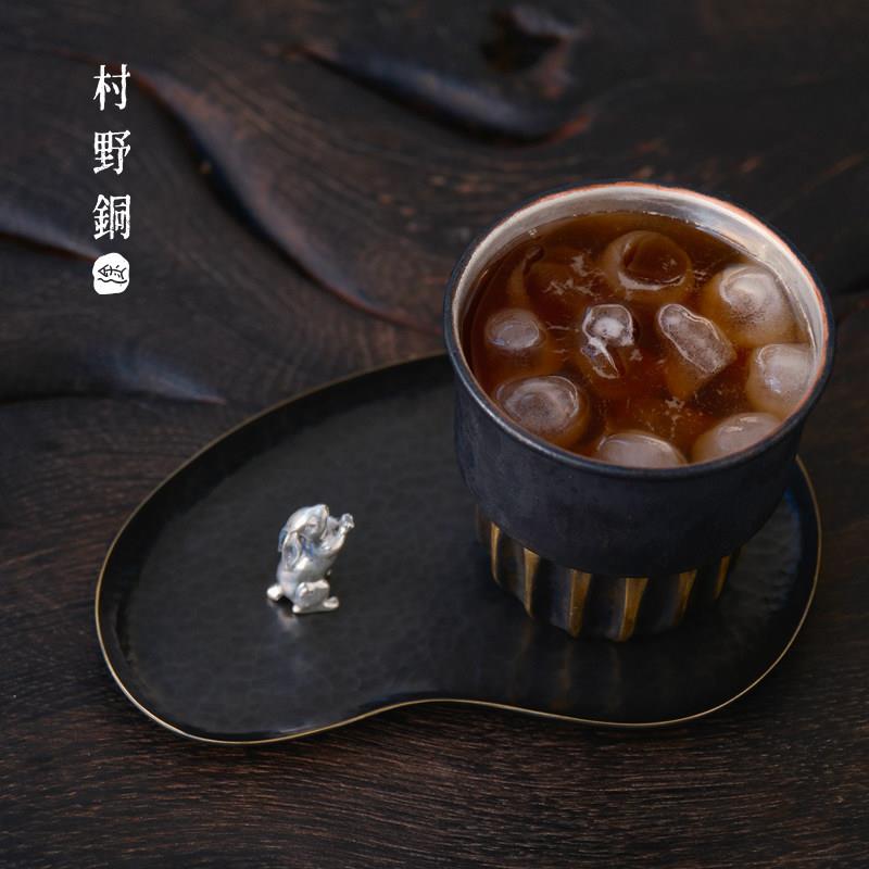 村野铜纯紫铜手工锻打锤纹随形盘覆古茶盘茶托 托杯垫豌豆盘