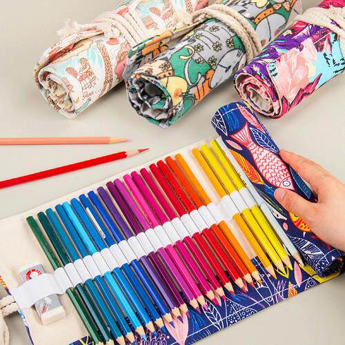 帆布笔帘卷笔袋大容量简约男女学生素描彩铅美术绘画专用折叠笔袋