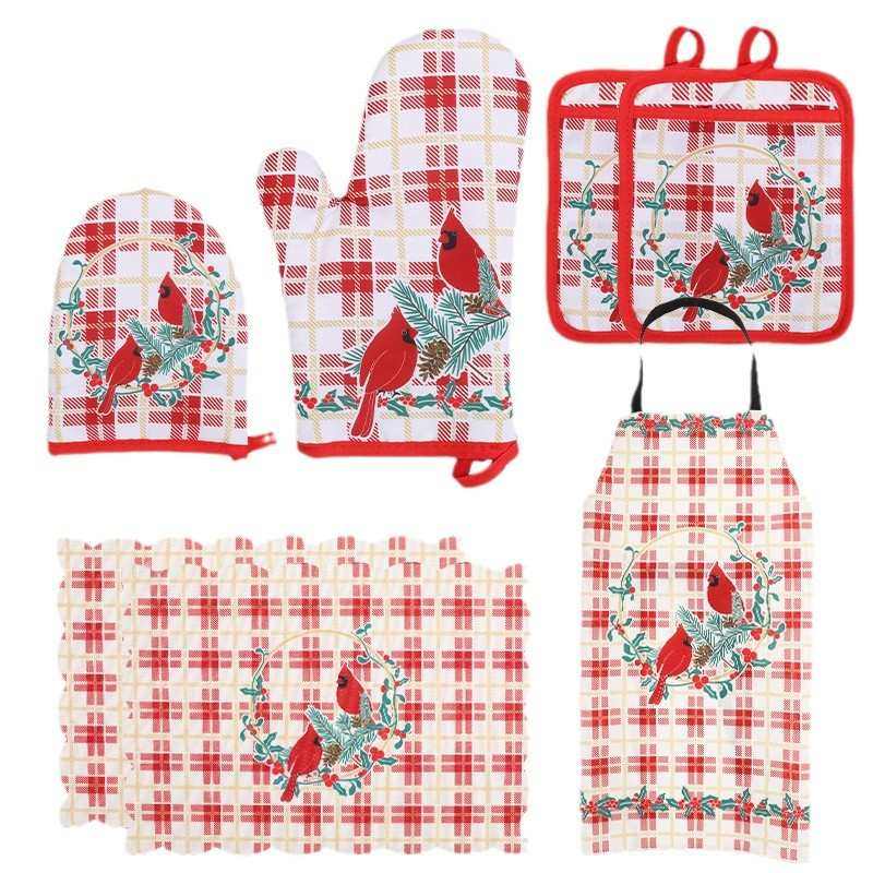 圣诞隔热七件套耐高温厨房工具烘焙隔热手套围裙手夹隔热垫批,居家日用,防护手套,淘宝优惠券,粉丝福利购,淘宝优惠卷