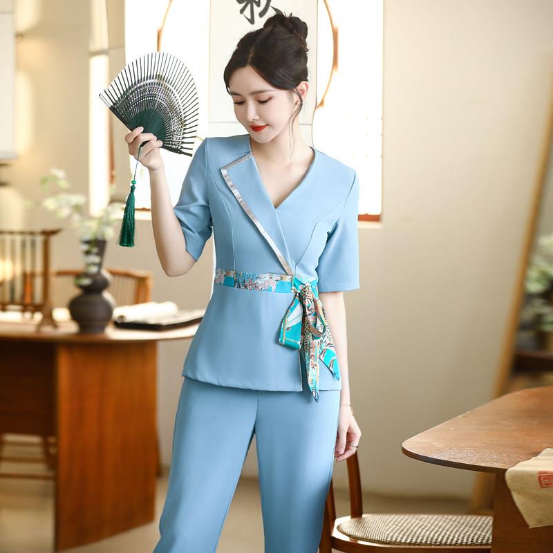 足浴技师工作服裤子套装秋冬美容养生馆足疗工服显瘦按摩沐足工衣