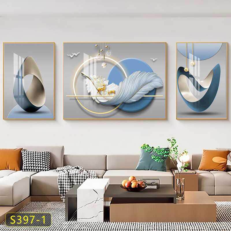 高档墙画客厅装饰画现代轻奢福禄幻羽三联挂画简约沙发背景墙壁画