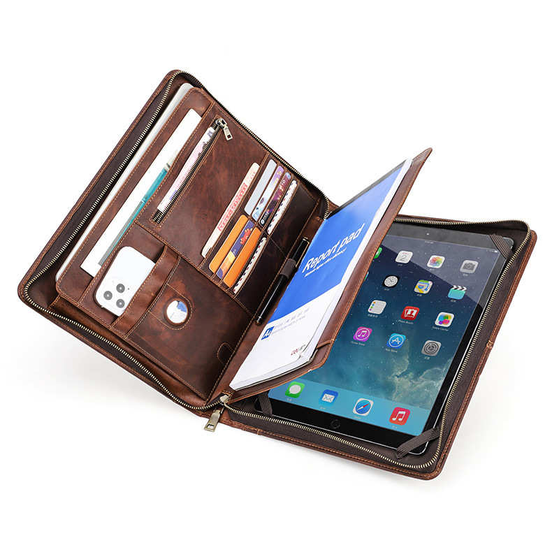 牛皮ipad12.9寸手提平板套便携式商务办公a4纸笔记本多功能保护套