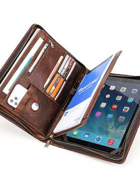牛皮ipad12.9寸手提平板套便携式商务办公a4纸笔记本多功能保护套