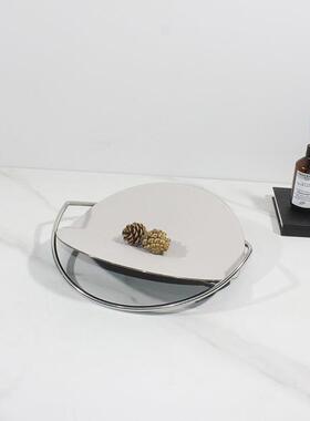 现代轻奢金属皮质几何托盘果盘摆件餐厅客厅茶几餐桌桌面装饰品