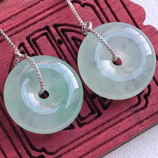 天然缅甸翡翠玉耳钉女正品拍卖冰润淡绿饱满平安扣玉耳坠4.66g