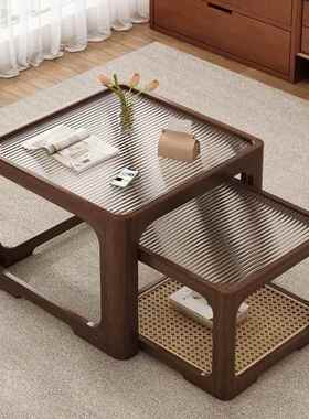 全实木璃茶几约家用中古风桌子客阳台卧室简JSO厅小户型小玻茶桌