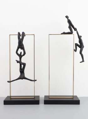 新中式金框架人物摆件样板0655房面卧室书关房客厅桌玄属软装饰品