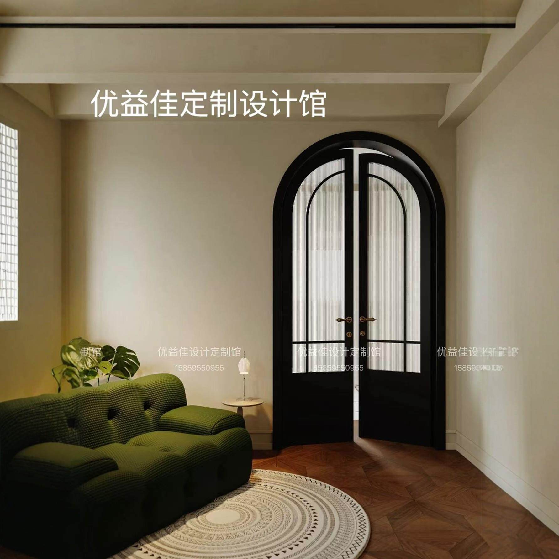 法式覆古门铁艺圆弧双门室内阳台隔断门卧室拱形玻璃门商铺拱门