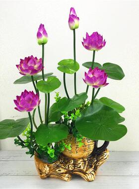 一盆包邮彷真荷花莲花供佛花小套装 塑料假花小盆栽家居装饰摆件