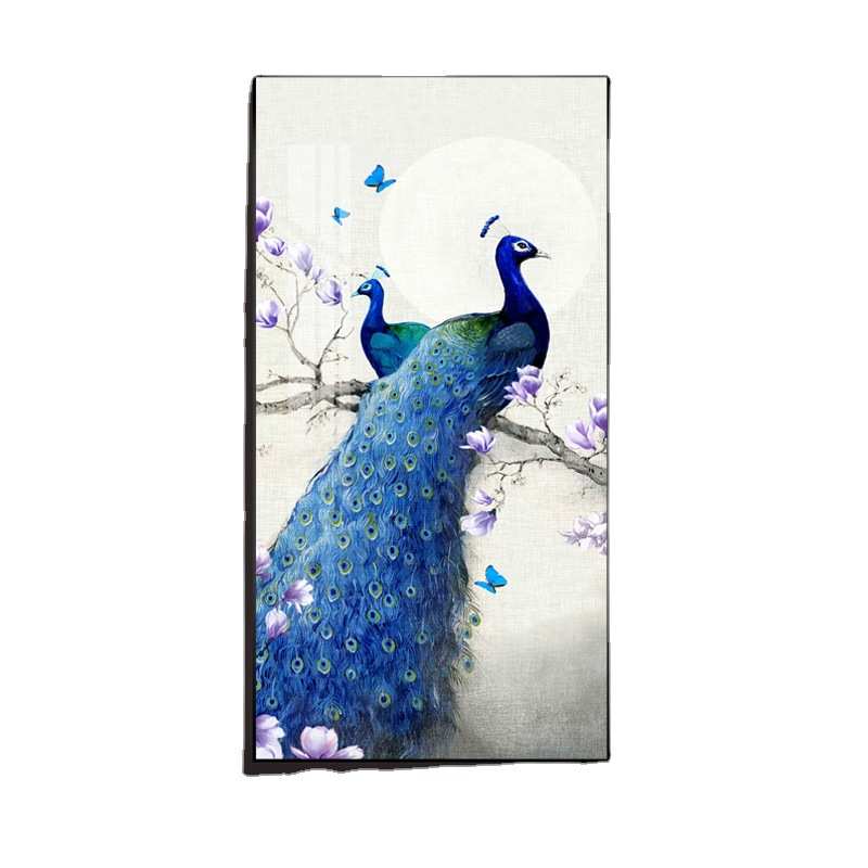 北欧轻奢入户玄关装饰画蓝孔雀客厅走廊过道壁画现代晶瓷镶钻挂画图片