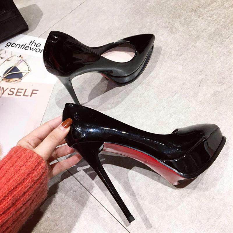 2026春季新款漆皮裸色十公分高跟鞋女防水台细跟12厘米尖头女单鞋