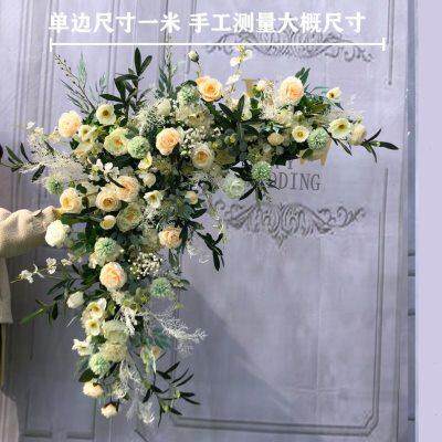 新款婚庆三角花排结婚拱门花舞台背景迎宾区布置排花仿真绢花花艺