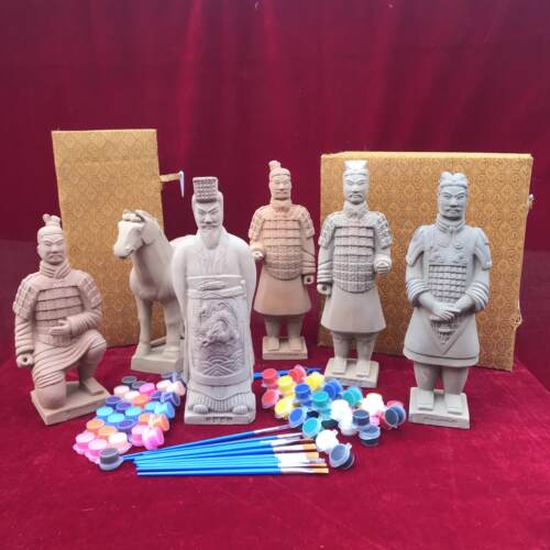 兵马俑涂色娃娃摆件毛坯手工DIY绘画课丙烯颜料厂家直销原创设计