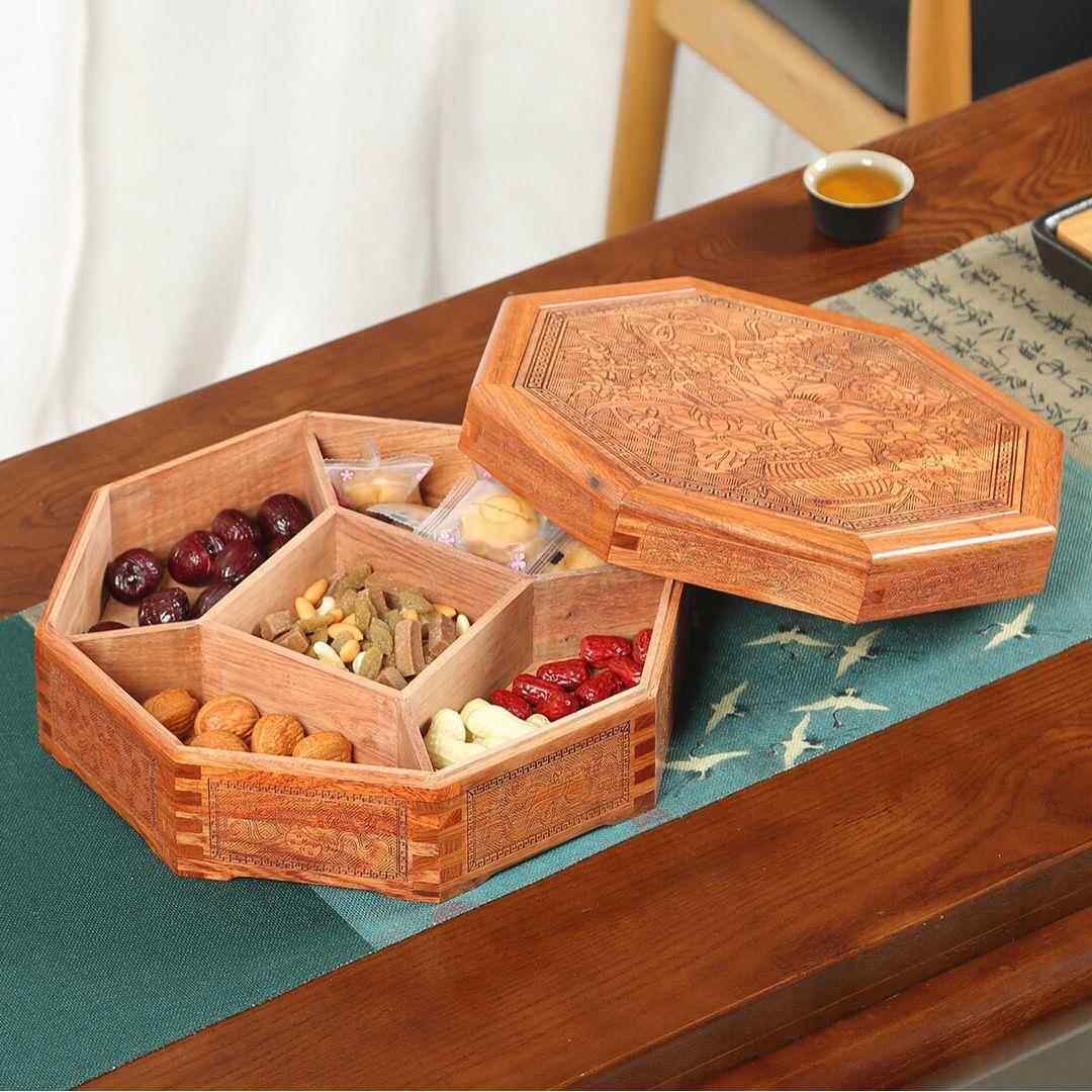 直播货CGW源缅甸花梨干八角花篮果盘果质木工艺品盒花梨木0
