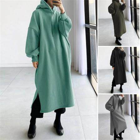 Elegant Casual Hooded Sweatshirt Dress Drawstring Design