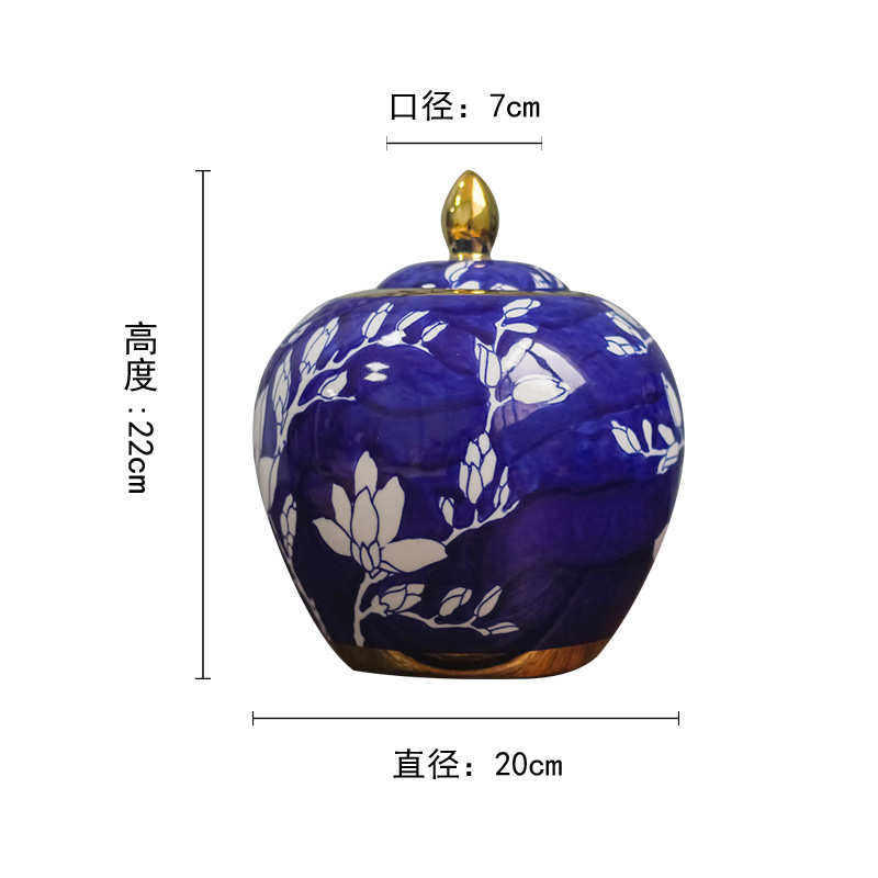 物手绘罐酒店摆件陶瓷客厅青花瓷落地复古新房陶瓷家居储大
