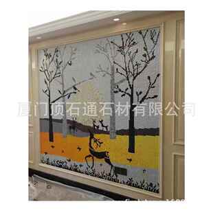 直销新款 彩绘艺术玻璃屏风隔断背景墙酒柜磨砂透光彩色玻璃 新中式