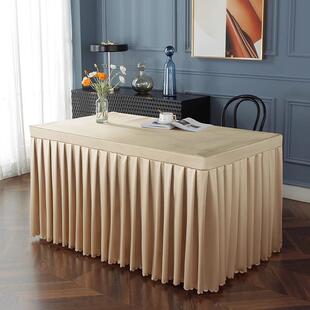 长裙方甜形议桌桌轻奢高级感商务酒店香槟会色品纯色AA05桌裙桌套