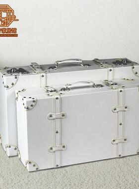 欧覆古橱白色简列约皮箱店铺窗陈摆设道具收纳装饰箱式手提行MLD