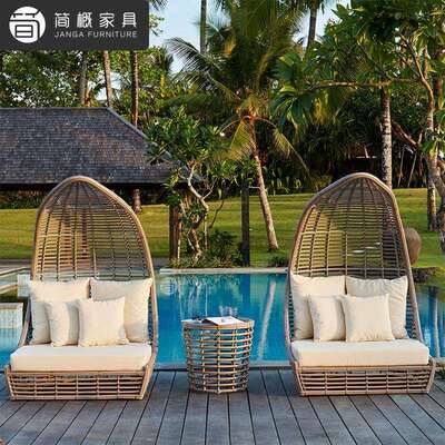 别墅庭院藤沙发椅休闲露台泳池躺椅茶几组合户外花园鸟巢沙发躺床