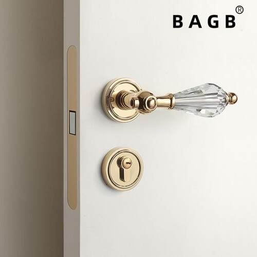 BAGB法式风银色金色卧室卫生间门锁水晶静音家用锁具磁吸门锁把手