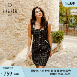 Petite Studio NYC 24春Lany黑金粗花呢法式小香风无袖高腰连衣裙