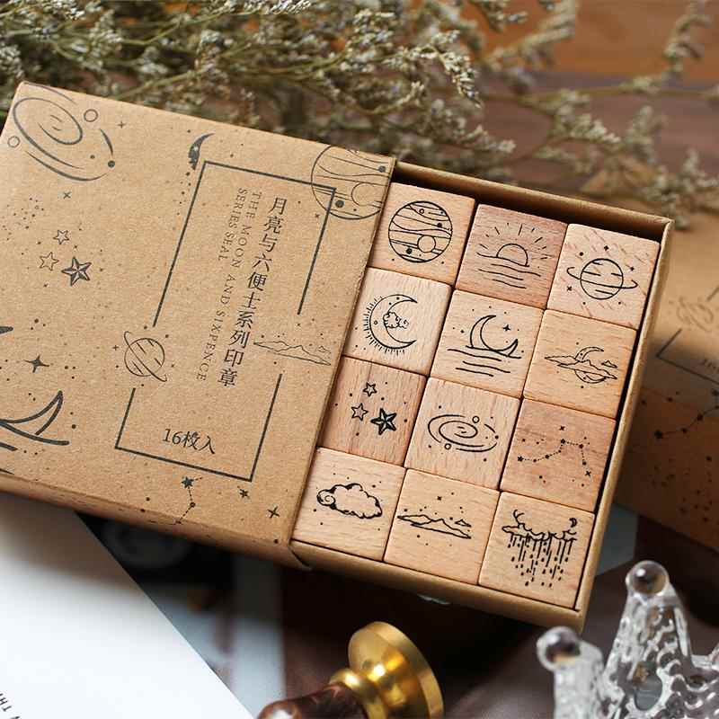 小日子 月亮与六便士 复古手账印章套装星星月亮云朵手帐diy装饰