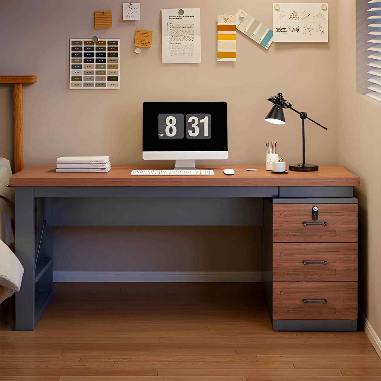 珂富宸小型电脑桌卧室家用带抽屉带锁办公桌1/1.2/1.4米写字台单人桌子摆件饰品床笠拉车