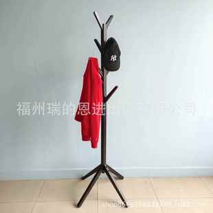 简易衣帽架挂衣架木制落地衣服架卧室收纳架黑色