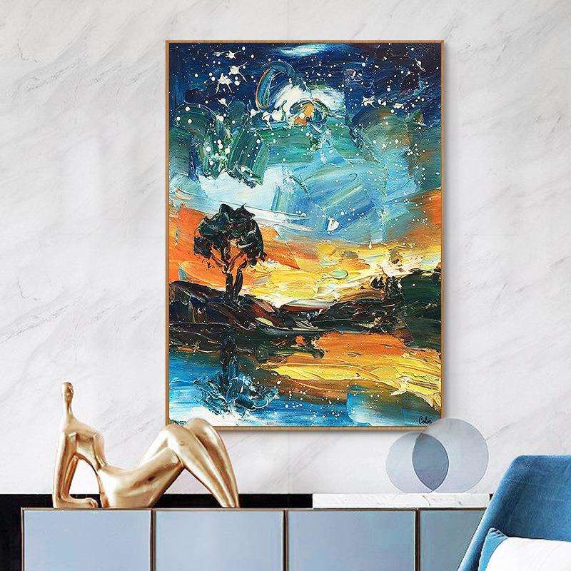 梵高手绘大幅油画塞奈河畔的星空现代客厅走廊装饰画玄关过道挂画