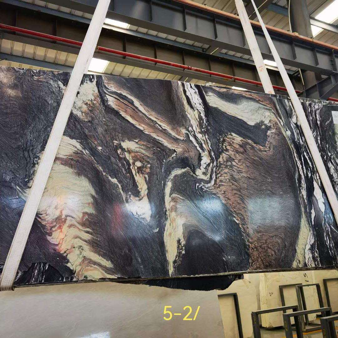 家用大理石踏步板紫山水欧式岛台天然石材面板客厅地板墙身大理石