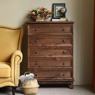 北美黑胡桃木美式全实木五斗柜斗橱中古风收纳储物柜客厅餐家具