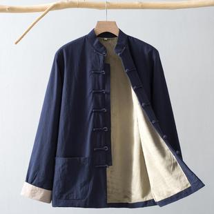 高档秋冬季唐装纯棉绒长袖式外套加中国风中服男装中老年薄款棉衣